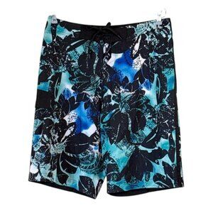 Panama Jack Men's Board Shorts Black Blue Tie Pockets Floral Swim Size 32 NWOT